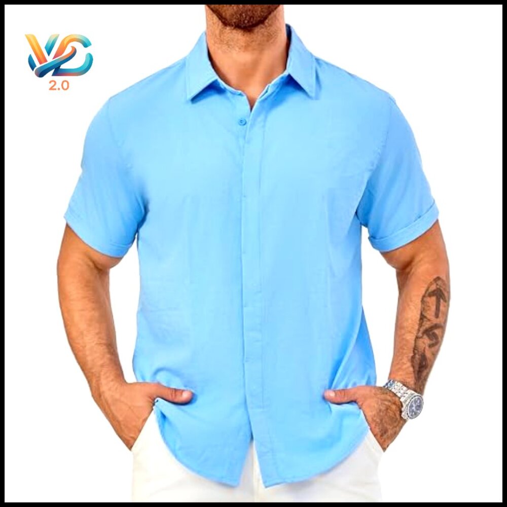 Lightweight Stretch Button Down Shirt Casual Vaca… - image 2